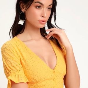 Lulu's ~ Good to be Me Golden Yellow Eyelet Lace Midi Dress ~ Size S
